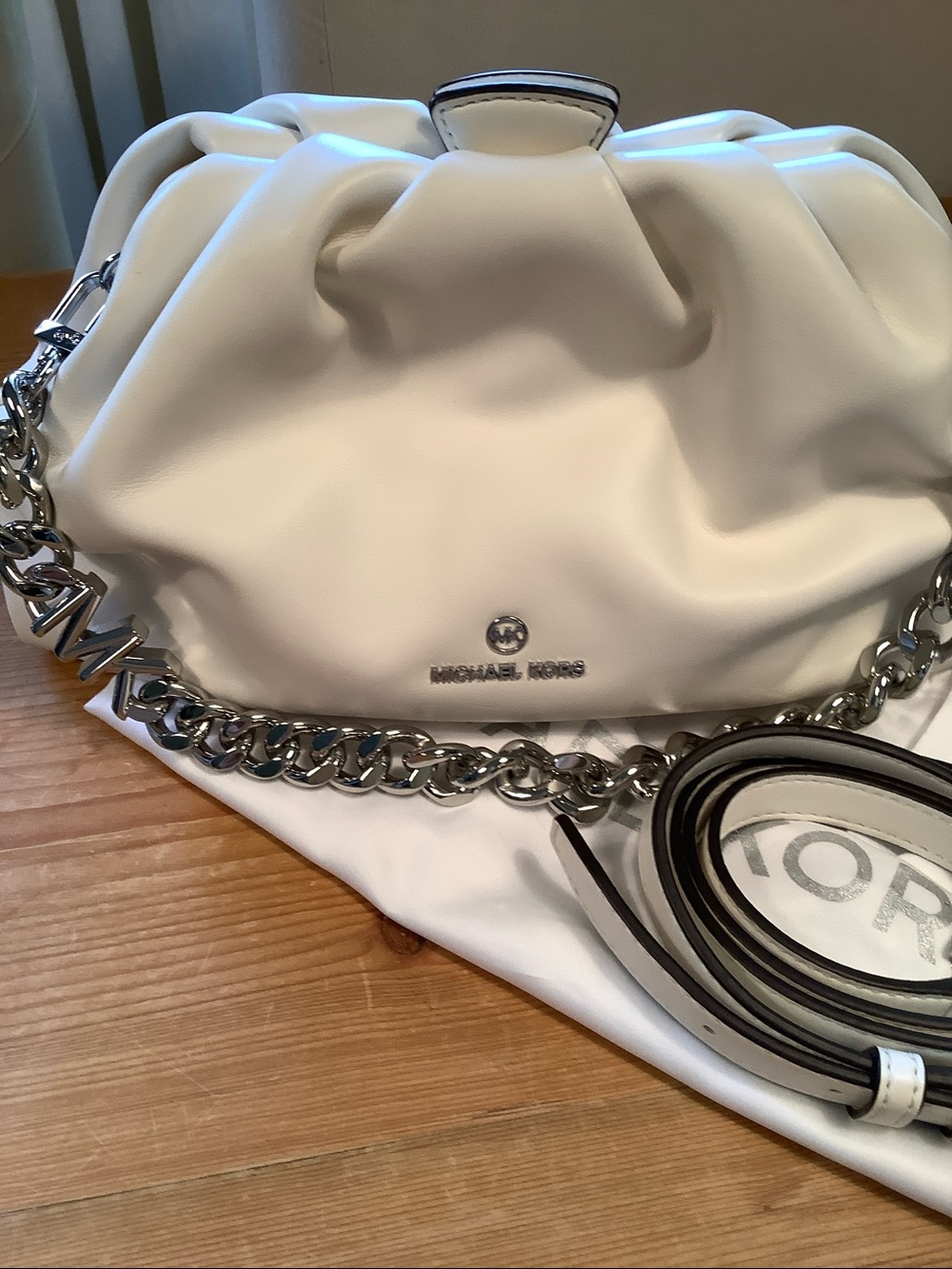 Michael Kors "Nola" Cloud Cream-White Convertible Small Clutch Crossbody Bag